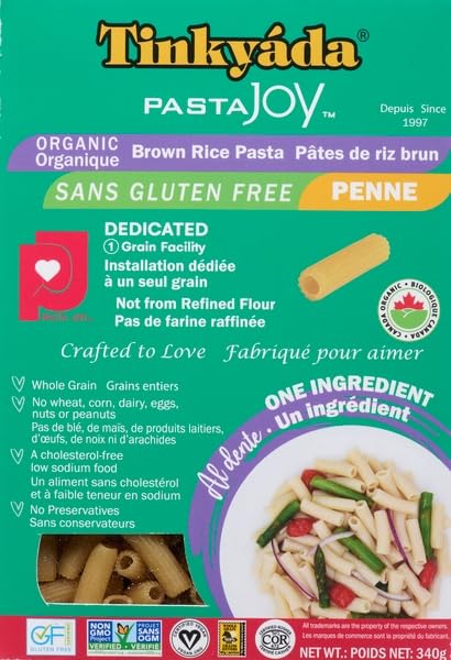 TINKYADA Organic Brown Rice Penne Pasta, 2 x 340g - Canadian Distribution - Ships Free Within Canada on Orders Above CAD $199