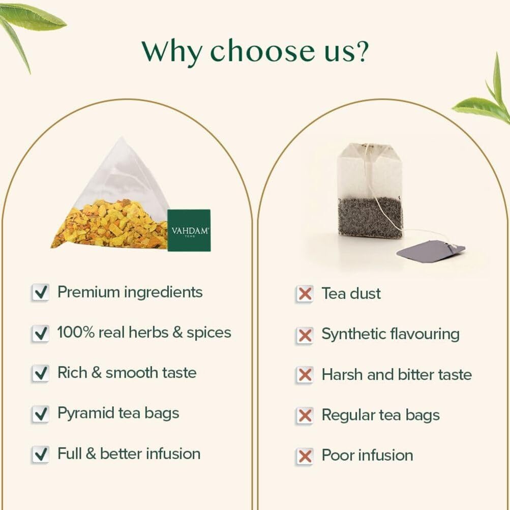 VAHDAM – Turmeric Ginger Tea – Herbal Pyramid Tea Bags – 100 ct
