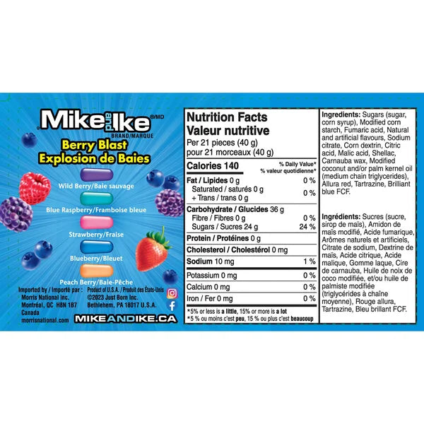 Berry Blast - 48 × 120 g - Mike and Ike - Distribution canadienne - Livraison gratuite au Canada pour les commandes de plus de 199 $ CA