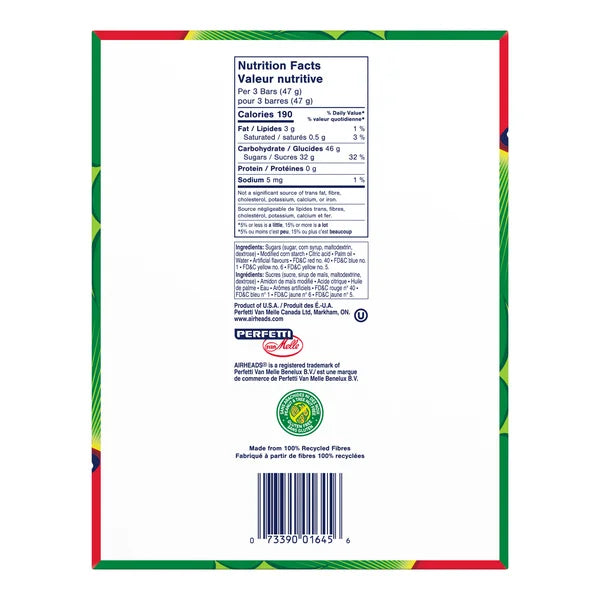 Punch acidulé à la pastèque - 144 × 15,6 g - Airheads - Distribution canadienne - Livraison gratuite au Canada pour les commandes de plus de 199 $ CA