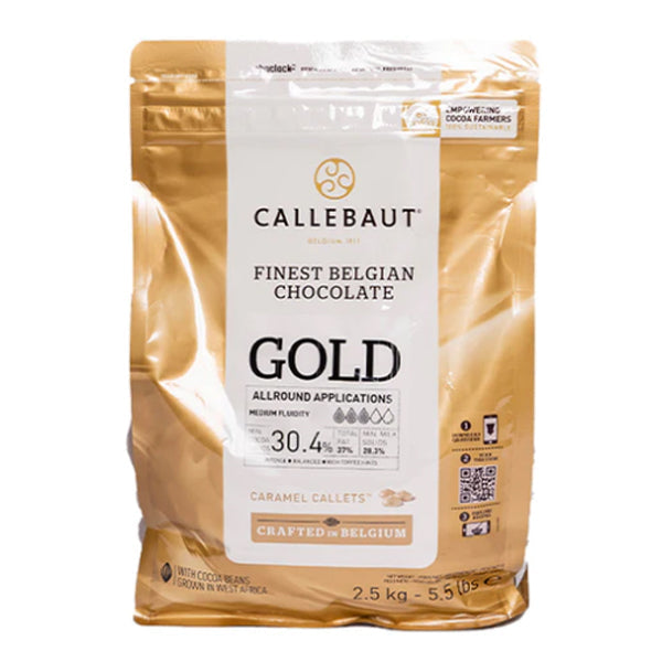 CALLEBAUT - GOLD WHITE CHOCOLATE CALLETS CARAMEL TASTE 2.5KG - Barry Callebaut Canadian Distribution