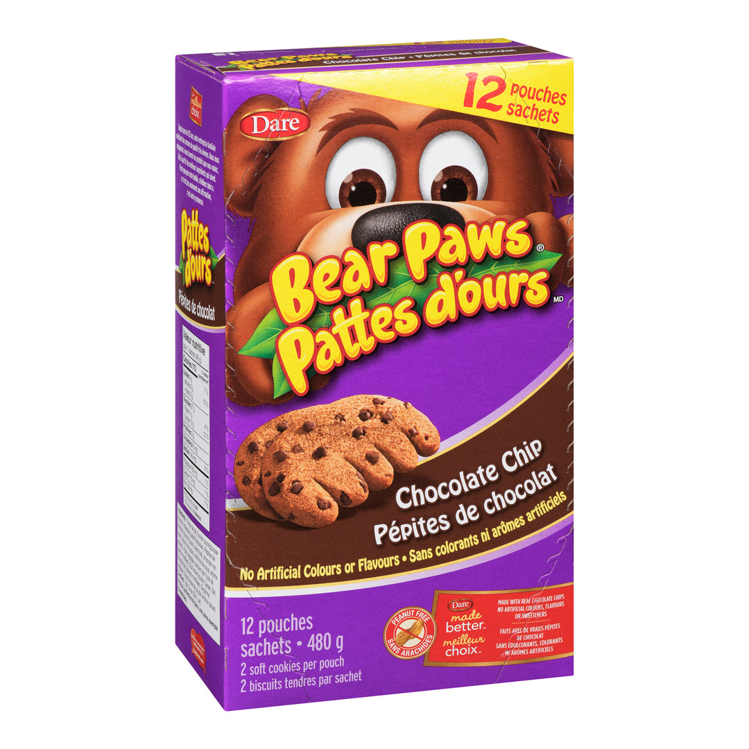 Cookie Chocolate Chip Bear Paws - 6 x 480 g - Dare - Restaurant and Foodservice Ingredients - Canadian Distribution