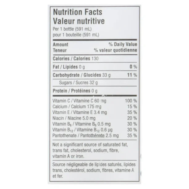 Nutritional info VITAMINWATER GLACEAU ESSENTIAL ORANGE 12X591 ML