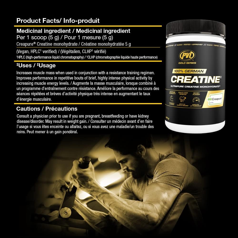 PVL – Créatine monohydrate en poudre Creapure – Sans saveur – 410 g, 82 doses
