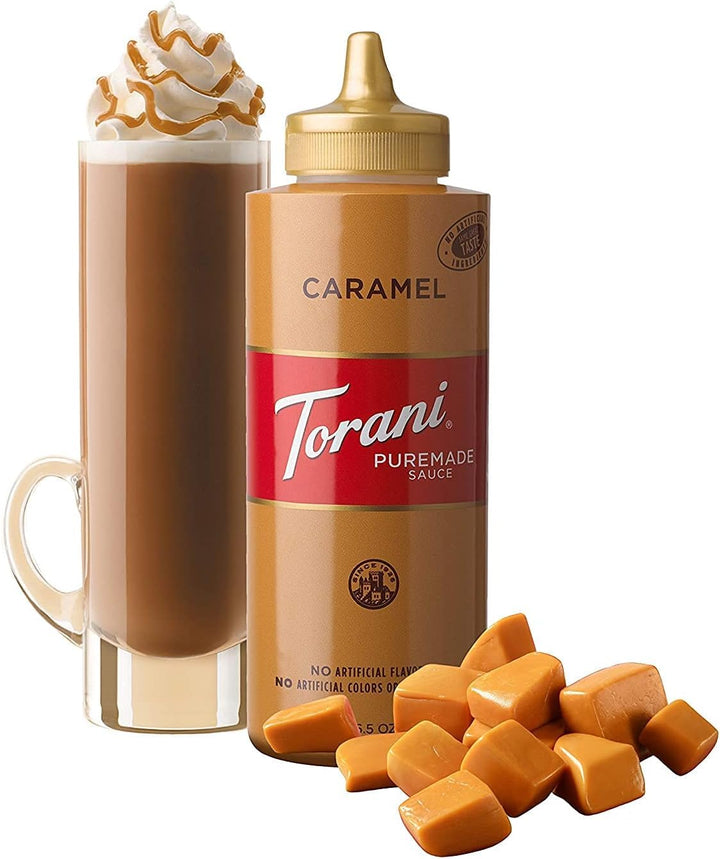 Torani Puremade Sauce Variety Pack - 4 Bottles (16.5oz Each) - Caramel, Dark Chocolate, White Chocolate & Pumpkin Pie - Canadian Distribution - Ships Free Within Canada on Orders Above CAD $199