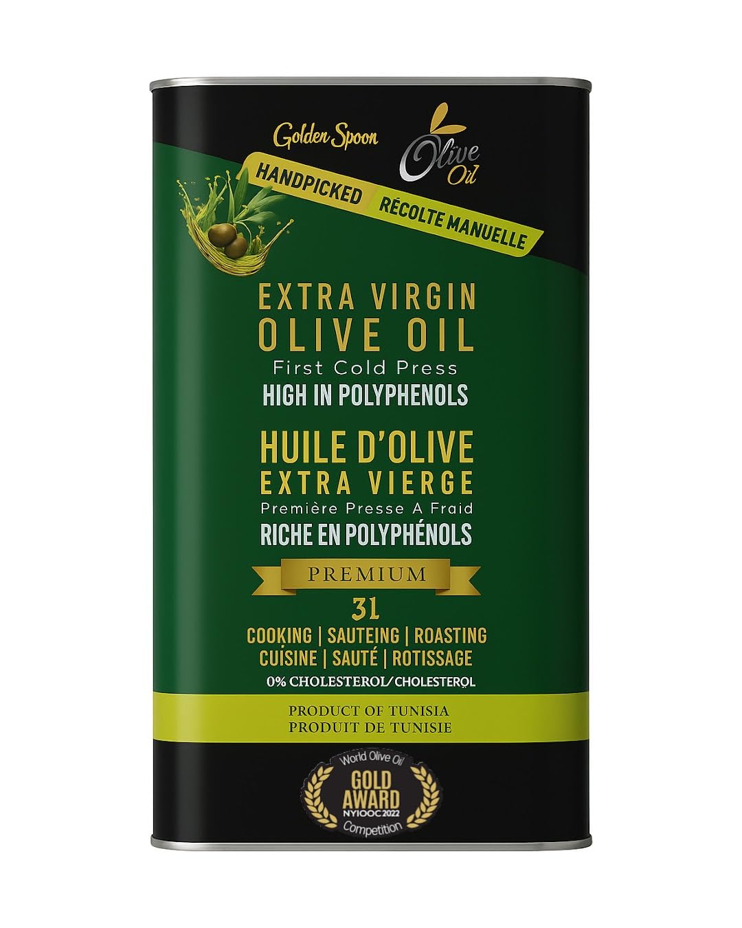 Golden Spoon – Extra Virgin Olive Oil – Chemlali / Low Acidity – 3L – Gold Medal Winner