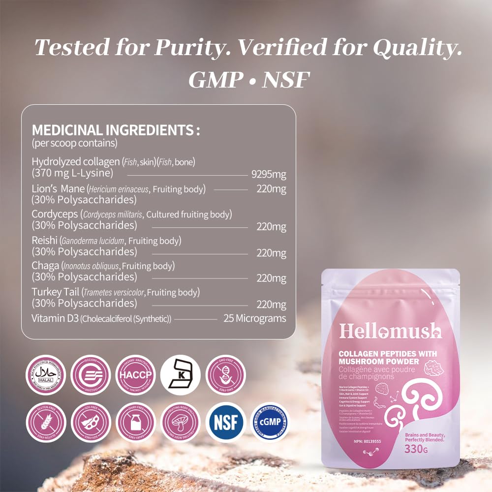 Hellomush – Marine Collagen Peptides – Original – 330g – With mushroom complex