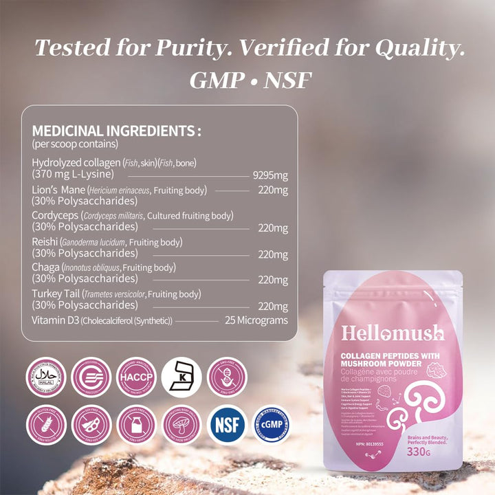 Hellomush – Marine Collagen Peptides – Original – 330g – With mushroom complex