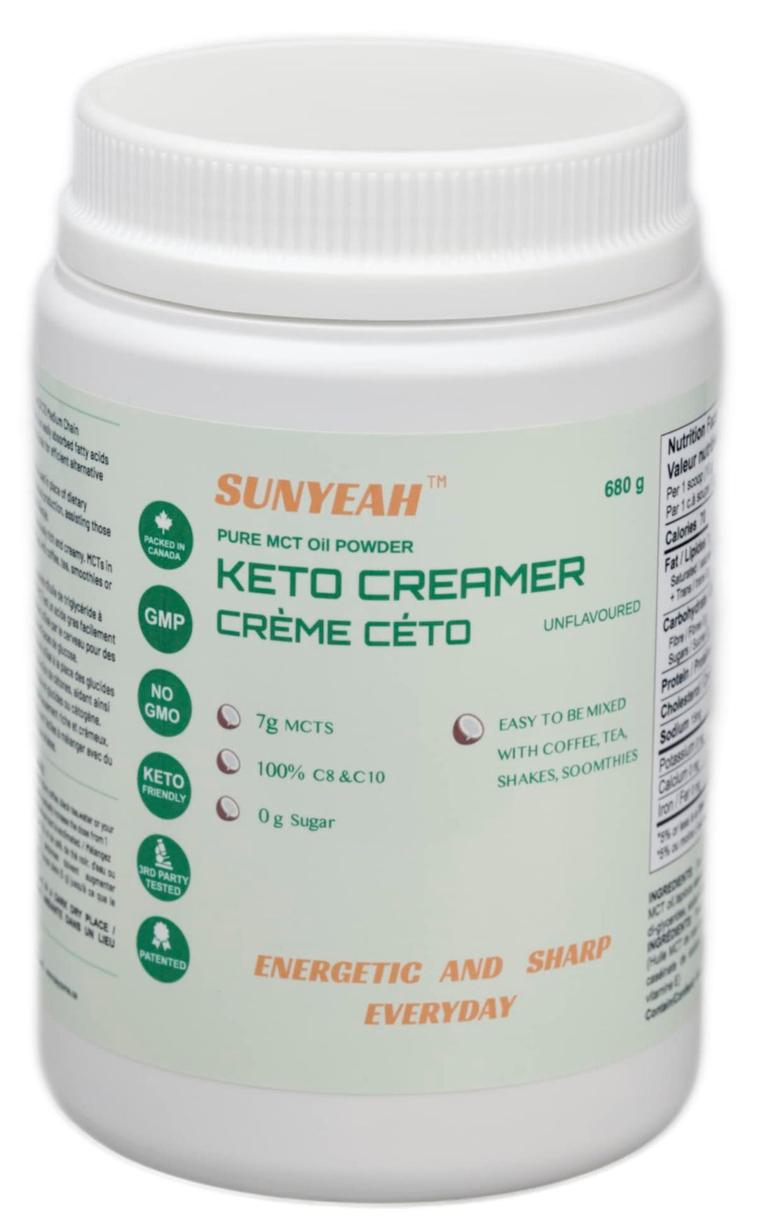 SUNYEAH – MCT Oil Powder – Unflavoured – 68 Servings – Pure C8 C10