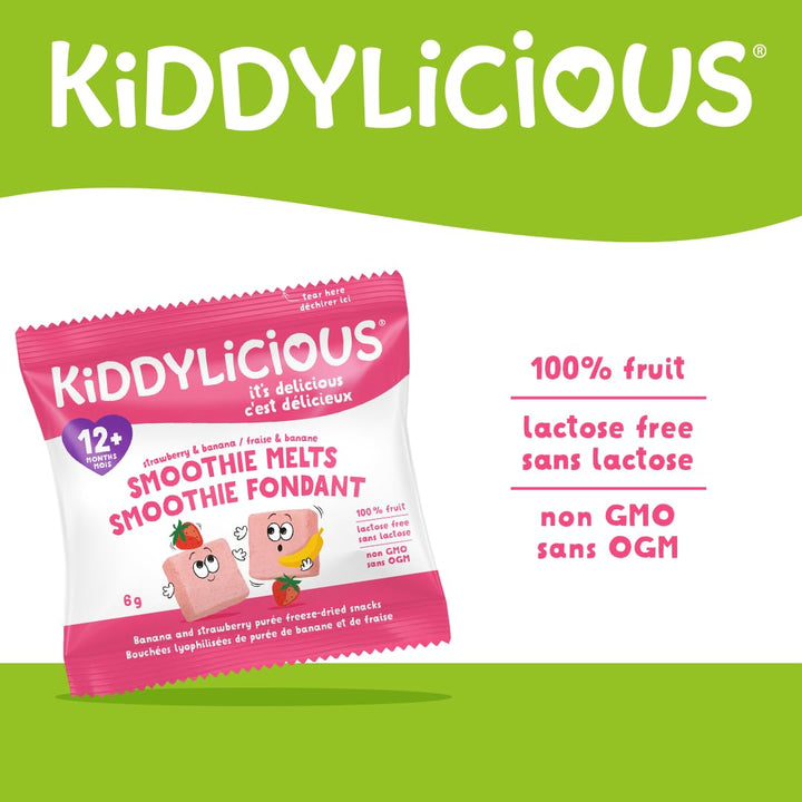 Kiddylicious Strawberry & Banana Smoothie Melts - 16 Portions, 96g - Canadian Distribution - Ships Free Within Canada on Orders Above CAD $199