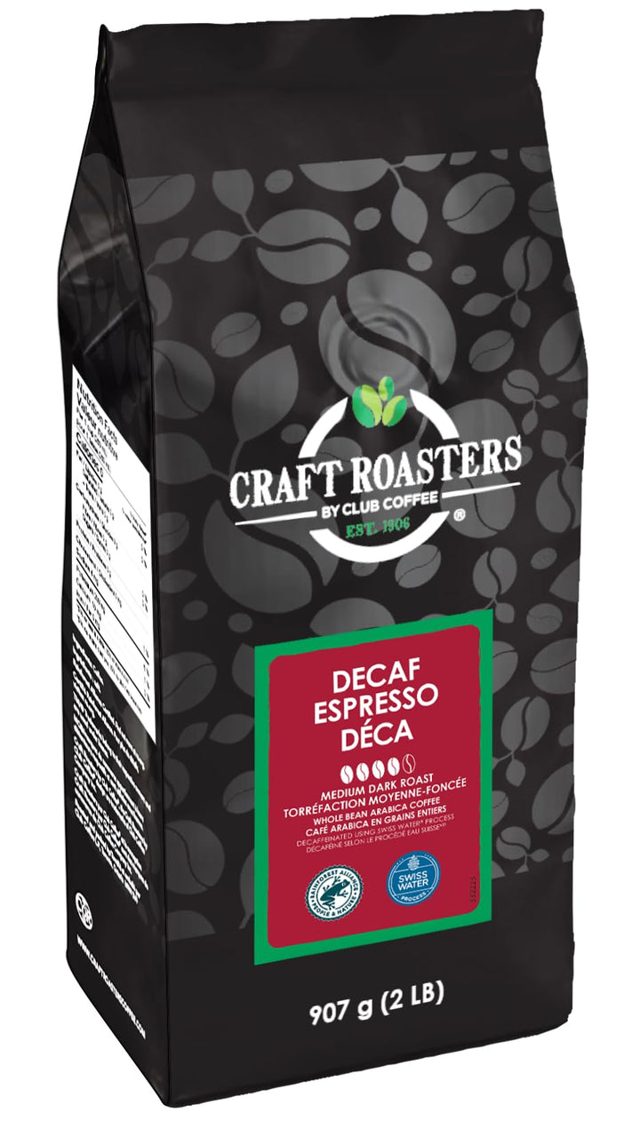 Club Coffee – Craft Roasters – Espresso Decaf Whole Bean – 2 lb
