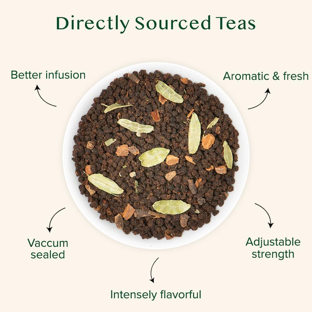 VAHDAM Masala Chai Tea Loose Leaf - 50 Cups (3.53oz) | Black Tea with Cinnamon, Cardamom, Cloves & Black Pepper - Canadian Distribution - Ships Free Within Canada on Orders Above CAD $199
