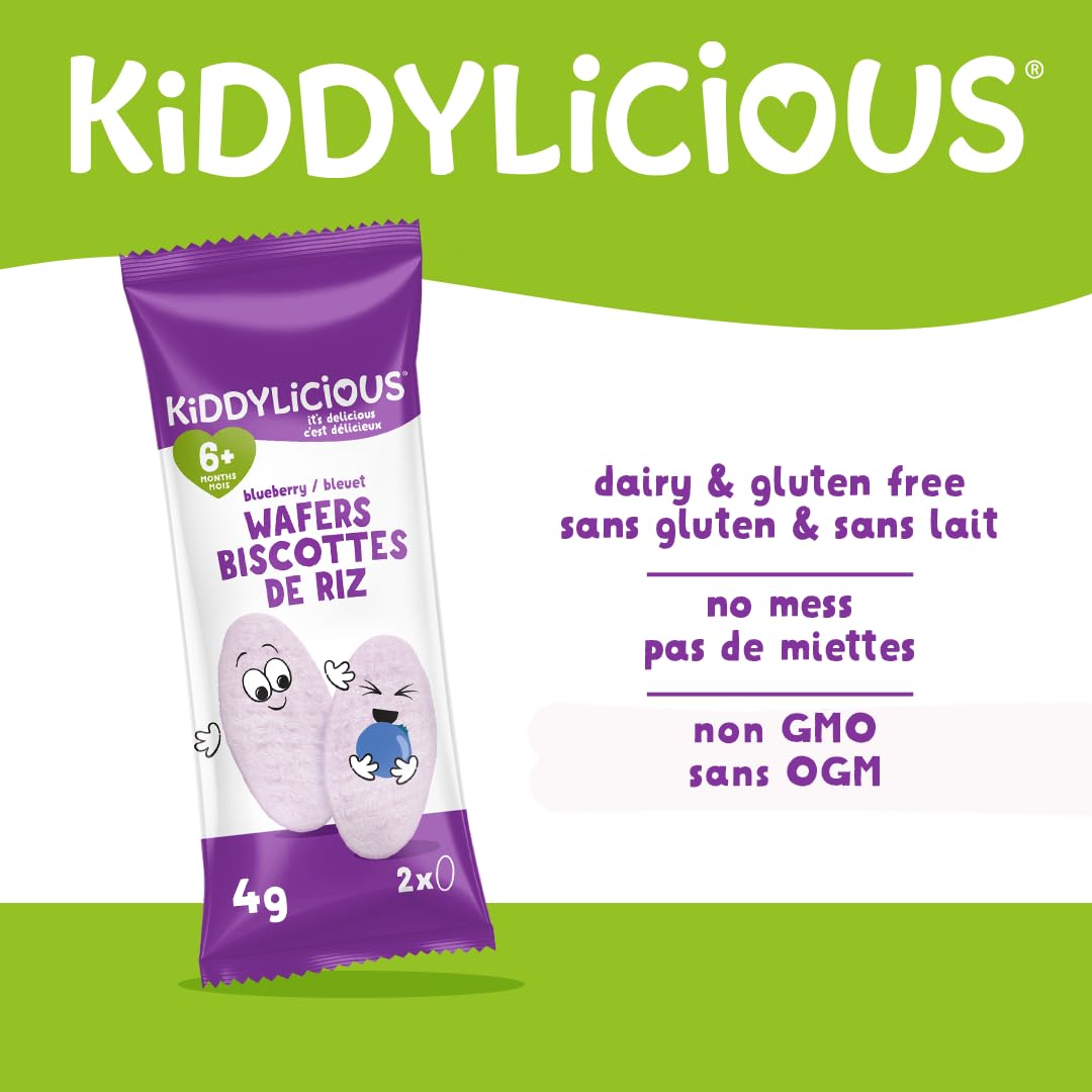 Kiddylicious Blueberry Wafers – Gentle Baby Snacks for 6+ Months – Gluten-Free, Dairy-Free, Egg-Free, Vegan – 24 Portions, 96g - Canadian Distribution - Ships Free Within Canada on Orders Above CAD $199
