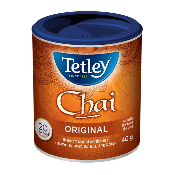 Tetley Chai Black Tea – Kosher Blend with Cinnamon, Cardamom, Ginger & Cloves, 20 Tea Bags per Box – 6-Box Bundle - Canadian Distribution - Ships Free Within Canada on Orders Above CAD $199