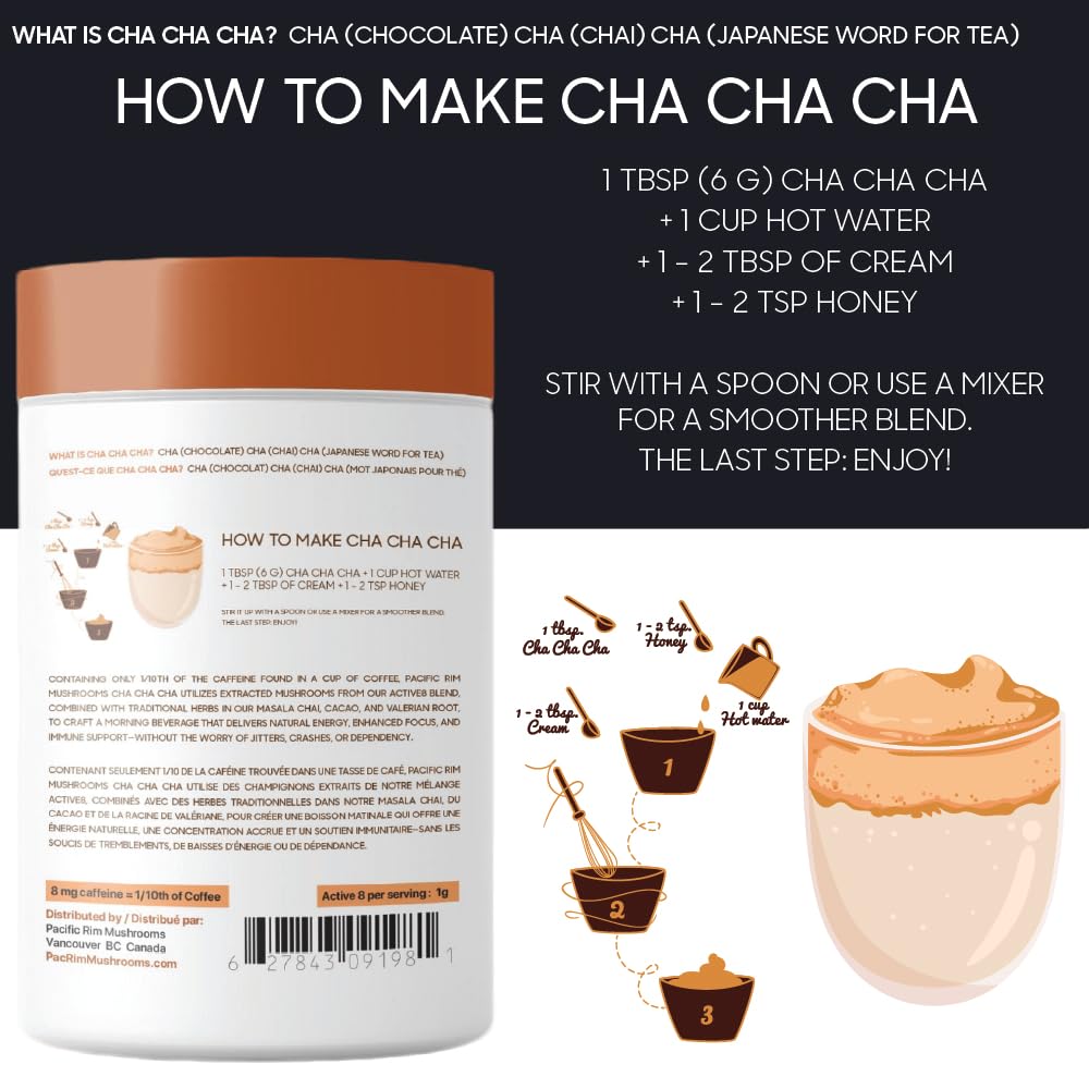 Pacific Rim Mushrooms – Cha Cha Cha Mushroom Cacao – Chai Spice – 8 Mushroom Blend – Energy and focus