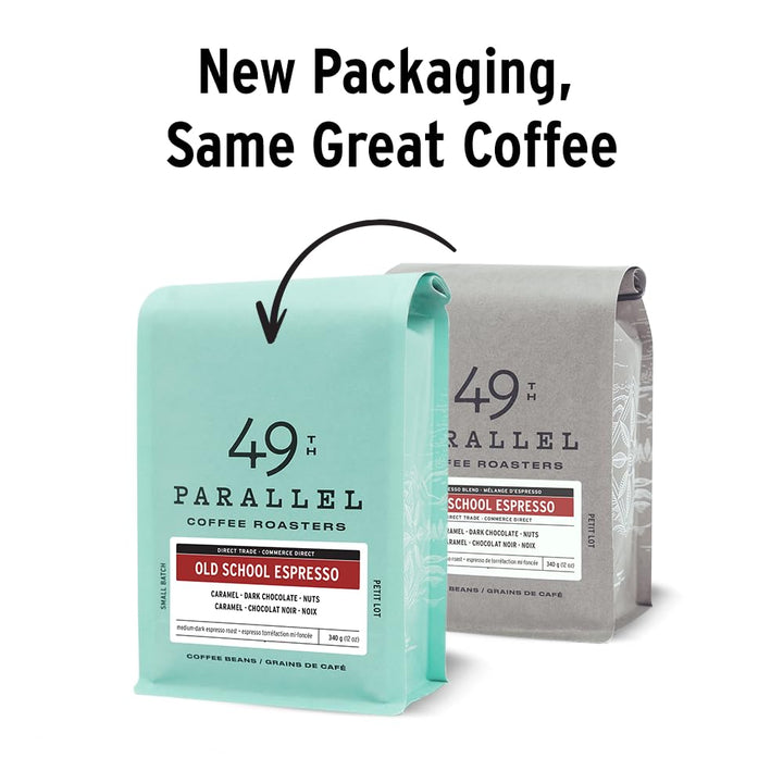 49th Parallel Coffee Roasters – Roasted Coffee Beans – Old School Espresso Medium Dark Roast – 12oz – Small batch roasted