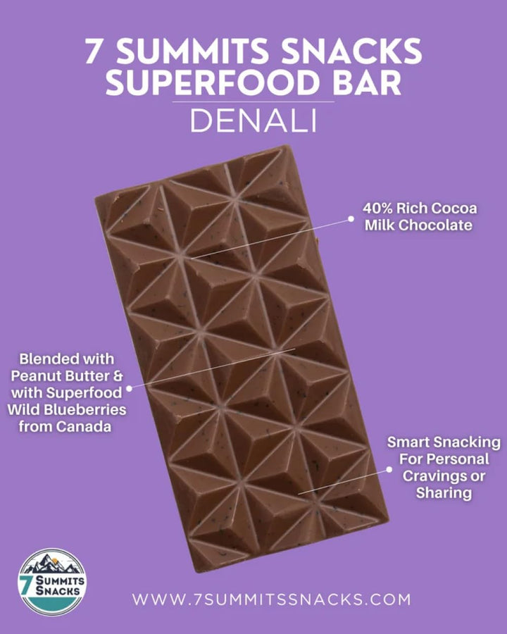 7 Summits Snacks Denali Superfood Chocolate Bar – 12 Pack (80g each) - Canadian Distribution - Ships Free Within Canada on Orders Above CAD $199
