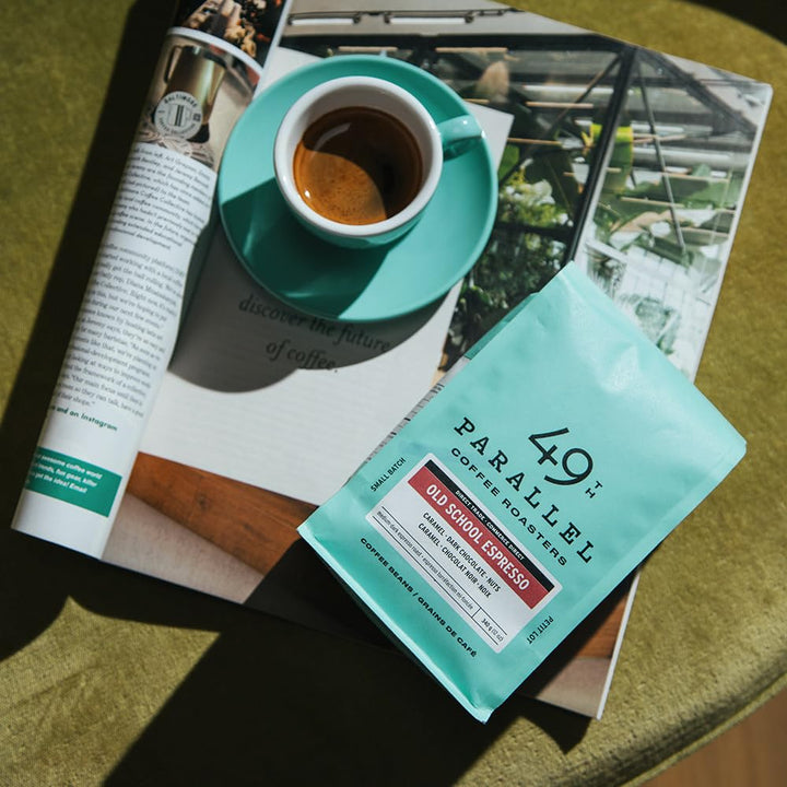 49th Parallel Coffee Roasters – Roasted Coffee Beans – Old School Espresso Medium Dark Roast – 12oz – Small batch roasted