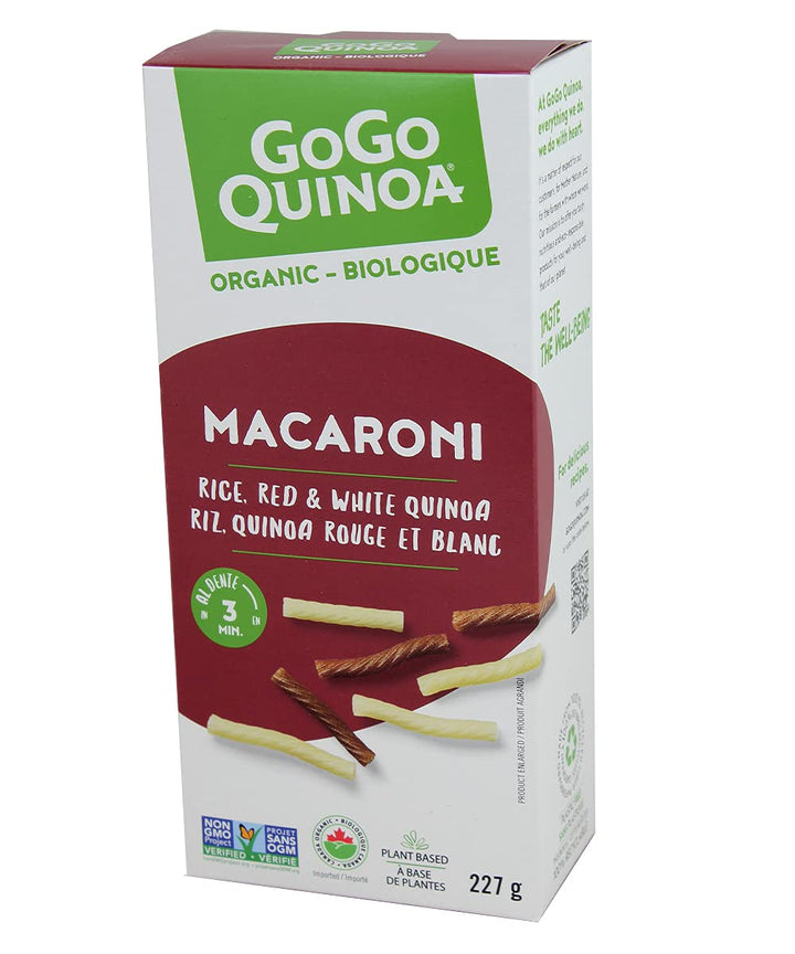 GoGo Quinoa Organic Macaroni Pasta - Rice & Quinoa Blend, Gluten Free, Cooks in 3 Minutes, 2 x 227g - Canadian Distribution - Ships Free Within Canada on Orders Above CAD $199