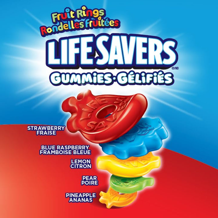 LIFE SAVERS Fruit Rings Gummy Candy – Strawberry, Pineapple, Blue Raspberry, Pear & Lemon – 2 x 180g - Canadian Distribution - Ships Free Within Canada on Orders Above CAD $199
