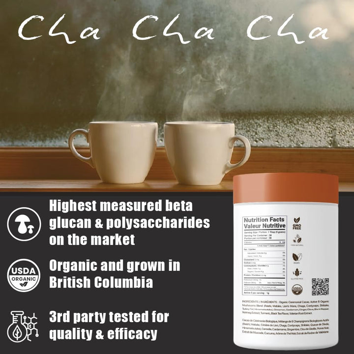 Pacific Rim Mushrooms – Cha Cha Cha Mushroom Cacao – Chai Spice – 8 Mushroom Blend – Energy and focus