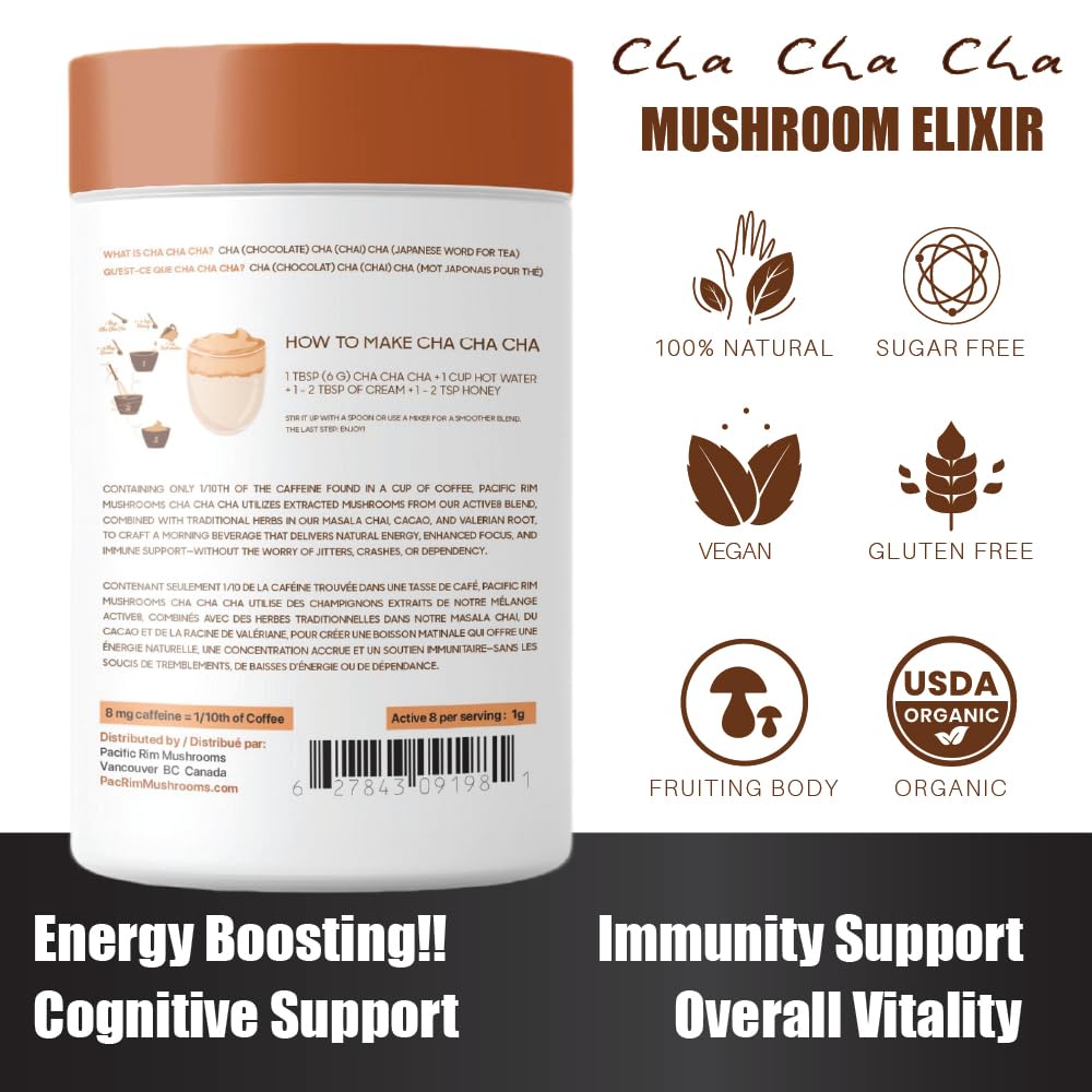 Pacific Rim Mushrooms – Cha Cha Cha Mushroom Cacao – Chai Spice – 8 Mushroom Blend – Energy and focus