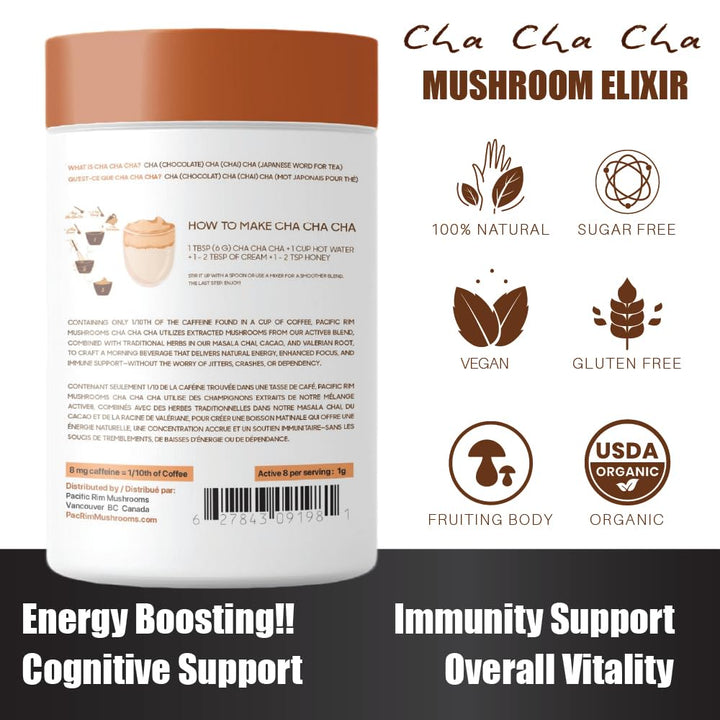 Pacific Rim Mushrooms – Cha Cha Cha Mushroom Cacao – Chai Spice – 8 Mushroom Blend – Energy and focus