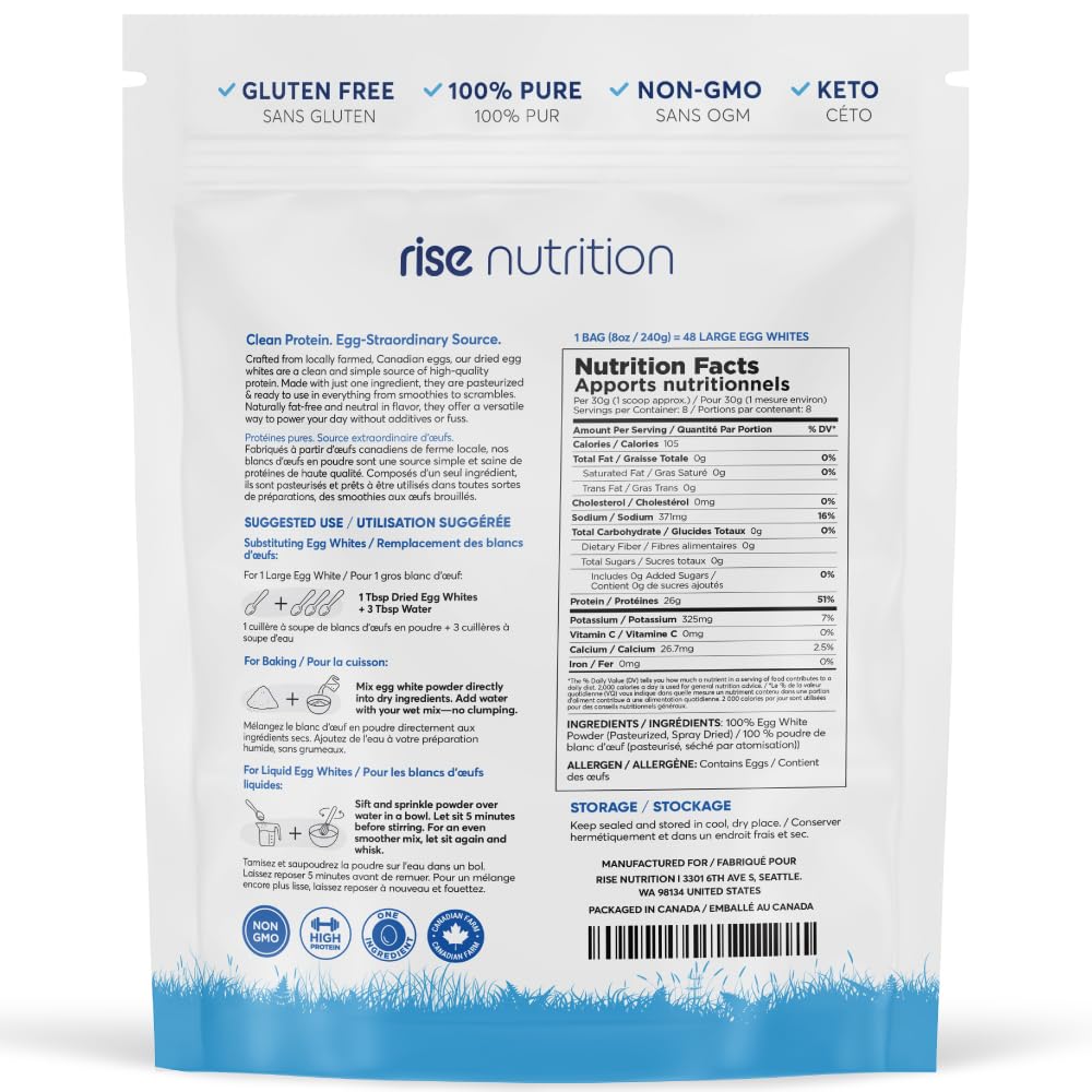 Rise Nutrition – Egg White Protein Powder – Unflavoured – 240g – Single ingredient