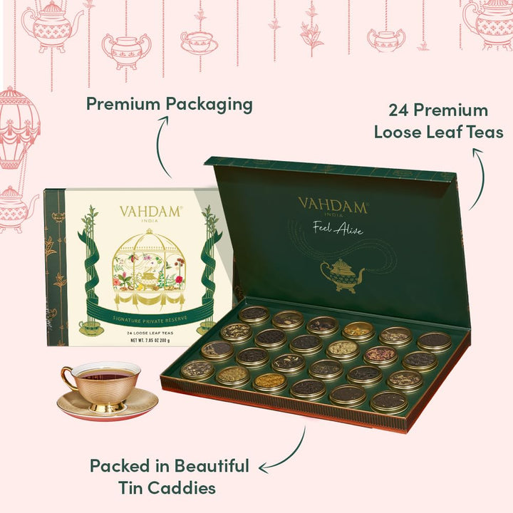 VAHDAM – Tea Gift Set – 24 Loose Leaf Teas – Luxury Tin Caddies