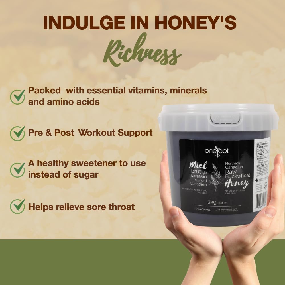 Oneroot – Canadian Raw Buckwheat Honey – Unpasteurized – 3 kg