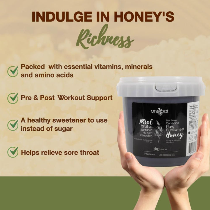 Oneroot – Canadian Raw Buckwheat Honey – Unpasteurized – 3 kg