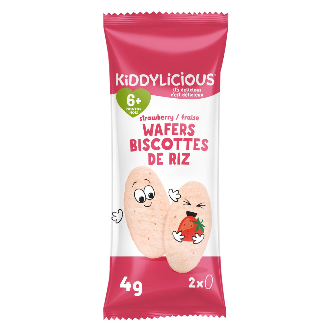 Kiddylicious Strawberry Wafers – Gentle Baby Snacks for 6+ Months – Gluten-Free, Dairy-Free & Vegan – 24 Pieces, 96g - Canadian Distribution - Ships Free Within Canada on Orders Above CAD $199