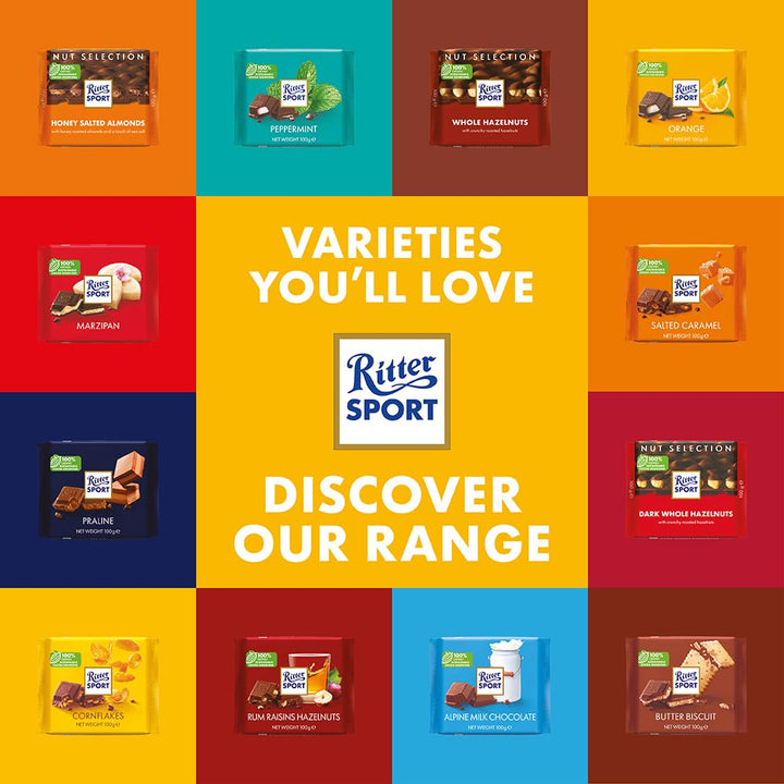 Ritter Sport Milk Chocolate with Whole Hazelnuts 100g (Pack of 10) - Canadian Distribution - Ships Free Within Canada on Orders Above CAD $199