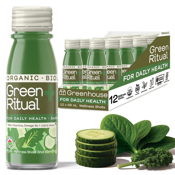 Greenhouse Juice – Green Ritual Wellness Shot – Cucumber & Spinach – 12 × 60mL – Vitamin C + Magnesium