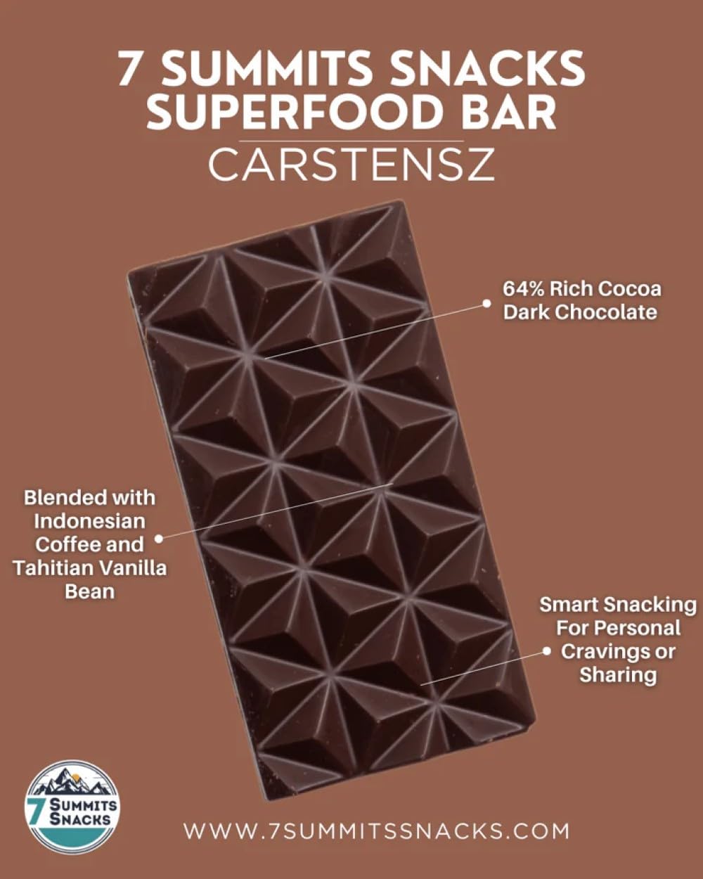 7 Summits Snacks Carstensz Superfood Chocolate Bar 12x80g - Canadian Distribution - Ships Free Within Canada on Orders Above CAD $199