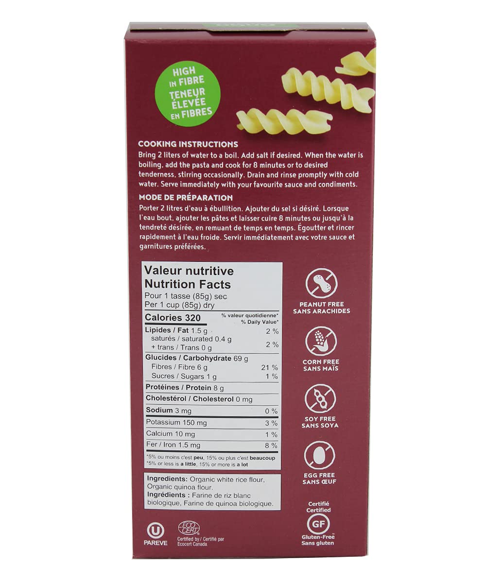 GoGo Quinoa Organic Gluten-Free Rice & Quinoa Fusilli Pasta - 2 x 227g - Canadian Distribution - Ships Free Within Canada on Orders Above CAD $199