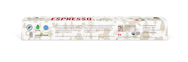 Muskoka Roastery Coffee, dosettes d'espresso biologiques, torréfaction foncée, 10 capsules d'espresso, compatibles avec les machines Nespresso Original Line