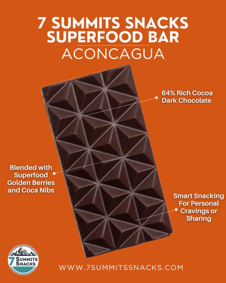 7 Summits Snacks Aconcagua Superfood Chocolate Bar – 12 Pack (80g each) - Canadian Distribution - Ships Free Within Canada on Orders Above CAD $199