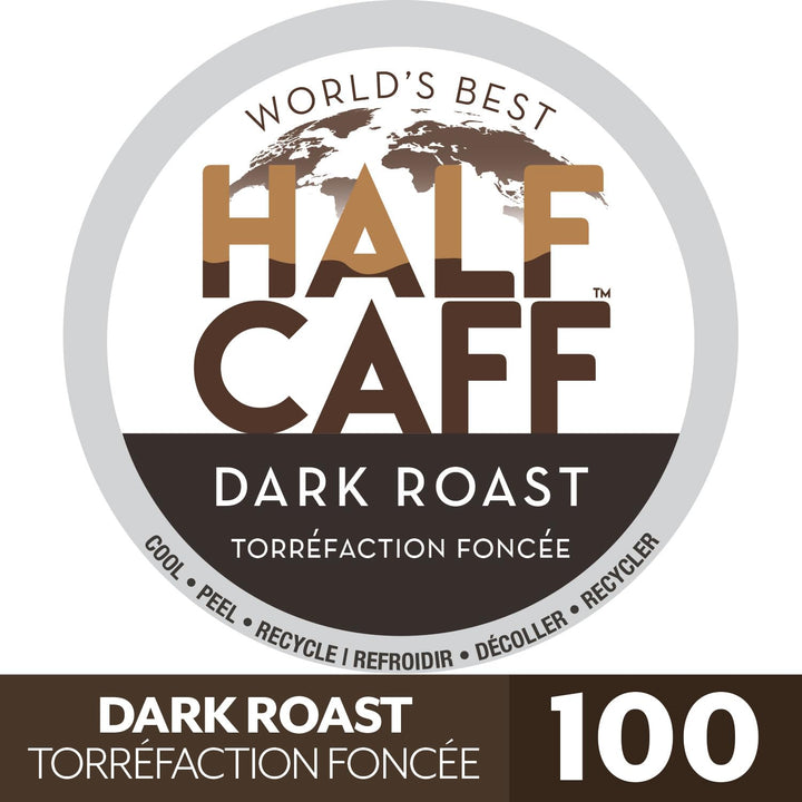 World’s Best – Half Caff Coffee Pods – Dark Roast – 100 Count – Recyclable pods