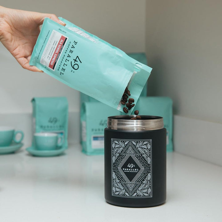 49th Parallel Coffee Roasters – Roasted Coffee Beans – Old School Espresso Medium Dark Roast – 12oz – Small batch roasted