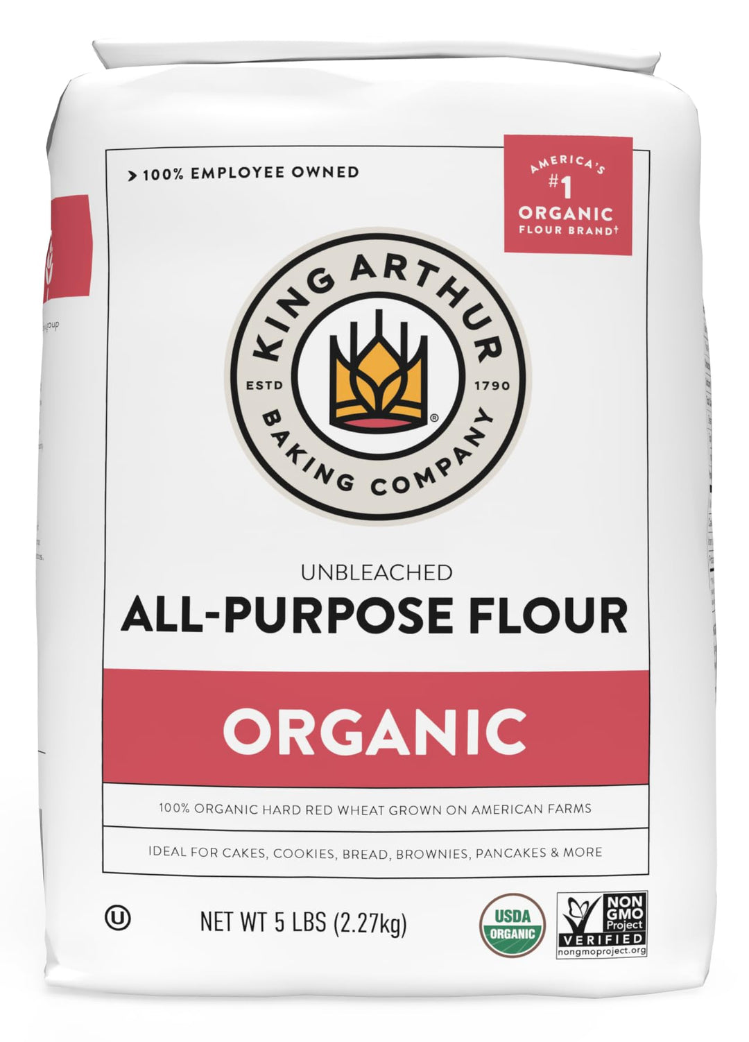 Bag of King Arthur Organic All-Purpose Flour on a white background