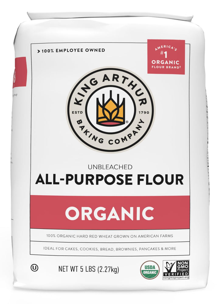 Bag of King Arthur Organic All-Purpose Flour on a white background