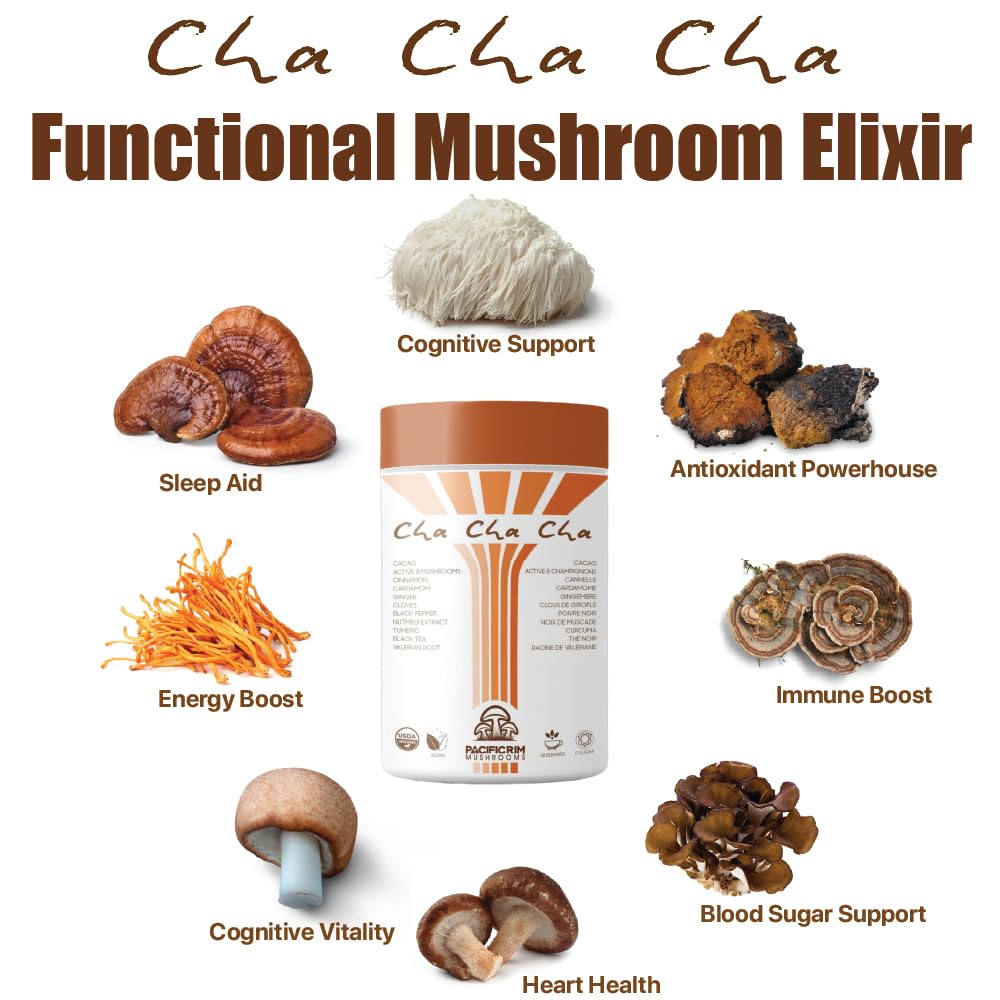 Pacific Rim Mushrooms – Cha Cha Cha Mushroom Cacao – Chai Spice – 8 Mushroom Blend – Energy and focus