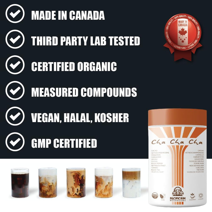 Pacific Rim Mushrooms – Cha Cha Cha Mushroom Cacao – Chai Spice – 8 Mushroom Blend – Energy and focus