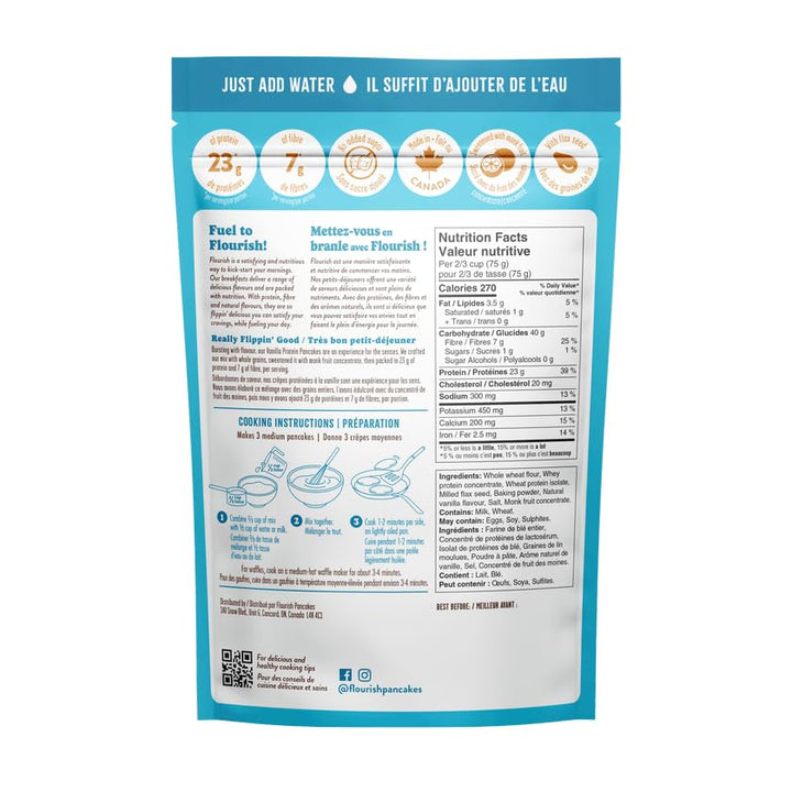 Flourish – Protein Pancake and Waffle Mix – Vanilla – 2 × 430g – High fibre just add water