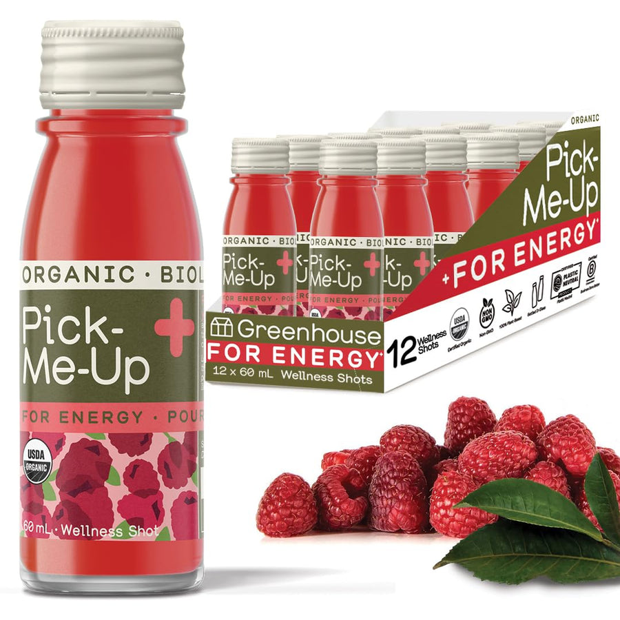 Greenhouse Juice – Pick Me Up Wellness Shots – Yerba Mate and Green Tea – 12 × 60mL