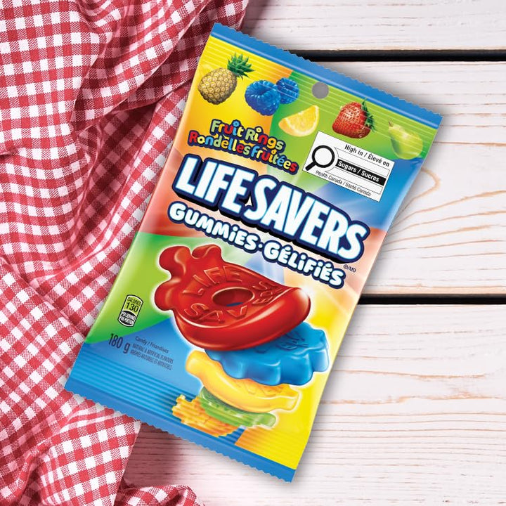 LIFE SAVERS Fruit Rings Gummy Candy – Strawberry, Pineapple, Blue Raspberry, Pear & Lemon – 2 x 180g - Canadian Distribution - Ships Free Within Canada on Orders Above CAD $199