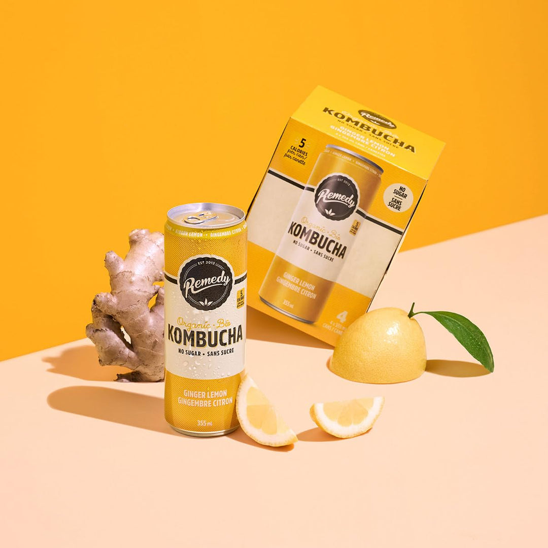 Remedy – Kombucha – Ginger Lemon – 24 × 355mL – Sugar free