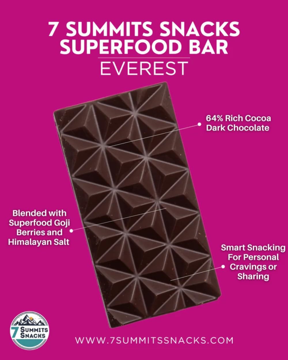 7 Summits Snacks Everest Superfood Chocolate Bar – 12 Pack (80g each) - Canadian Distribution - Ships Free Within Canada on Orders Above CAD $199