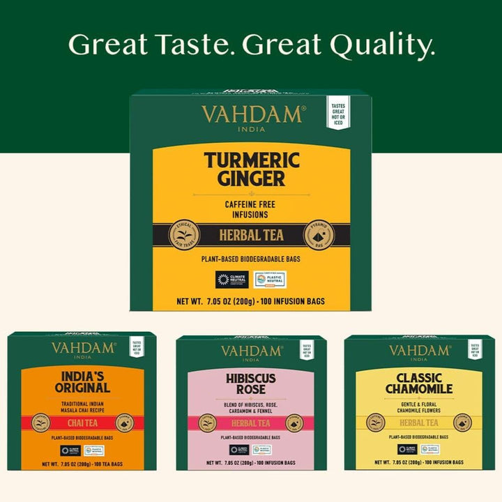 VAHDAM – Turmeric Ginger Tea – Herbal Pyramid Tea Bags – 100 ct